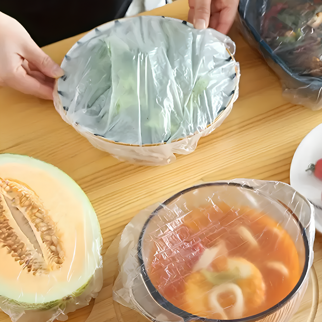 100 Adet Elastik Gıda Saklama Örtüsü (Tek Kullanımlık),Gıda Sınıfı Elastik Streç Kapak