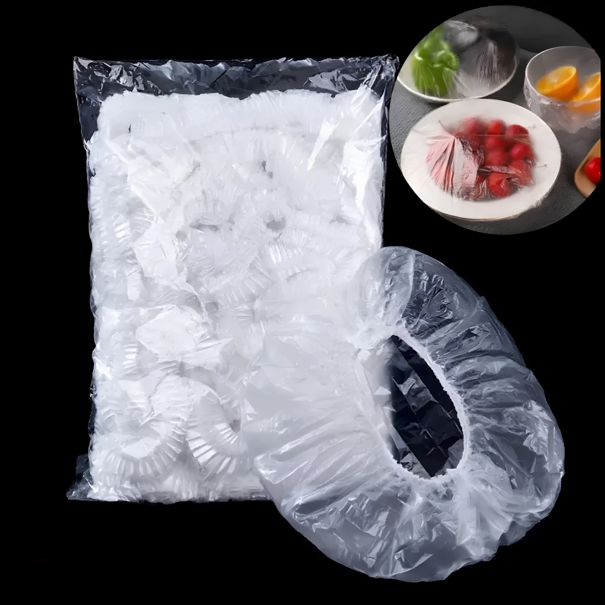 100 Adet Elastik Gıda Saklama Örtüsü (Tek Kullanımlık),Gıda Sınıfı Elastik Streç Kapak